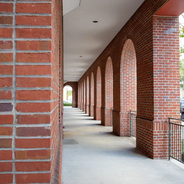 A covered brick walkway