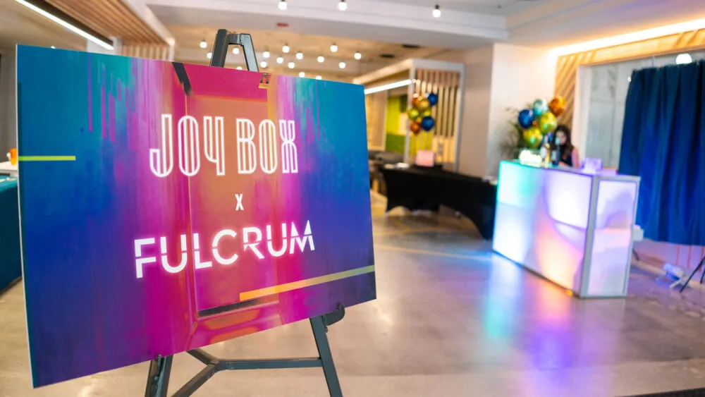 Welcome sign for Joybox X Fulcrum event